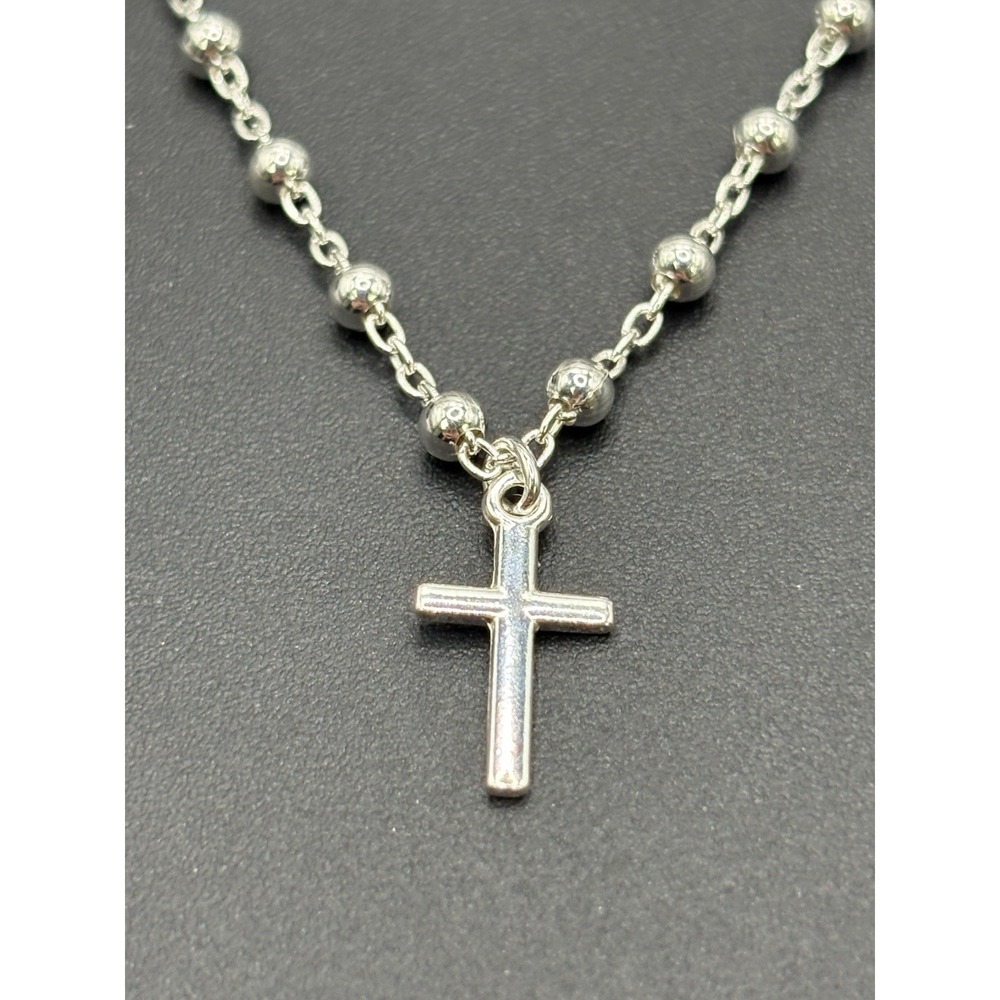 18" New Condition Sterling Silver Cross Rosary Necklace 925 4.7 Grams